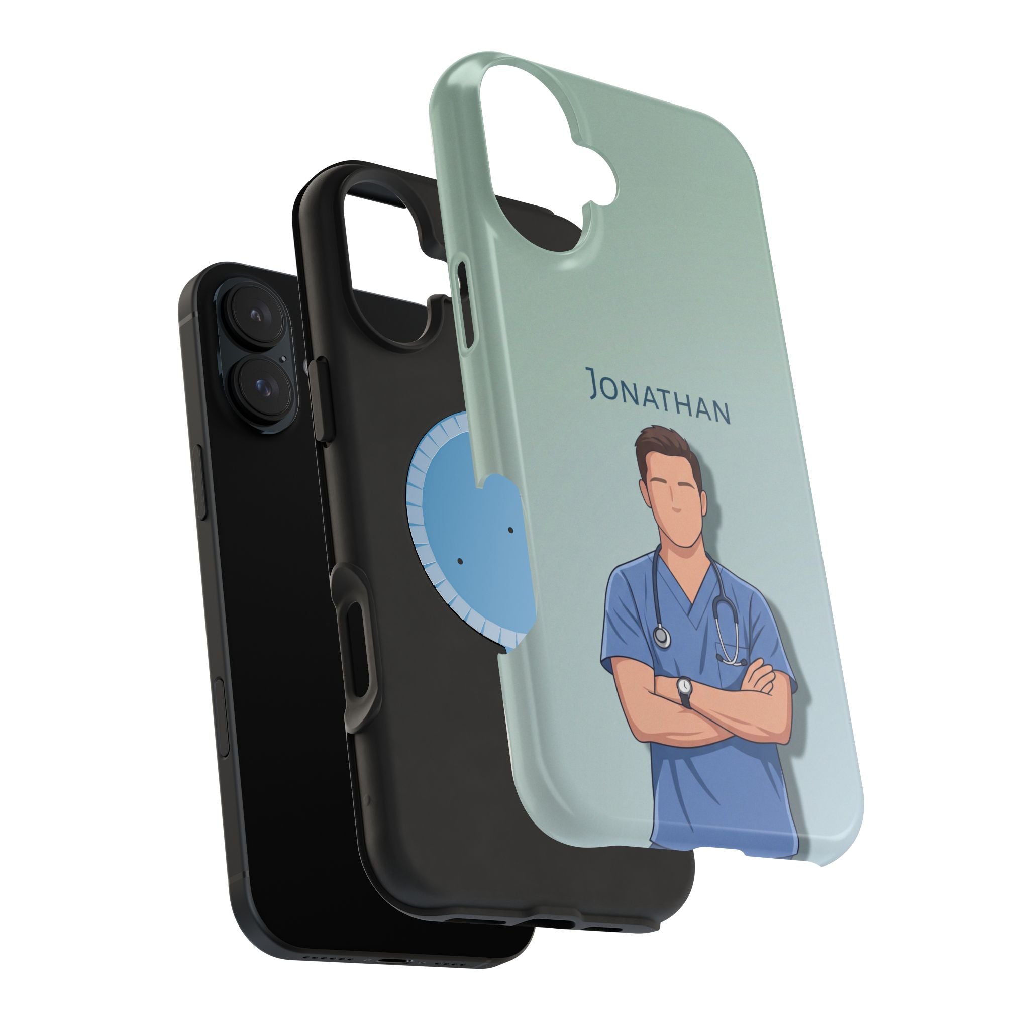 Personalized Nurse Portrait Phone Case — Impact-Resistant Wireless Charging Cover