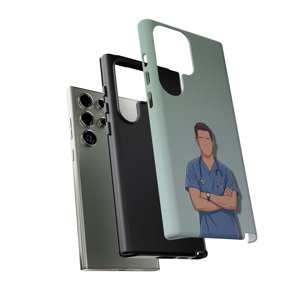 Male Nurse Phone Case | Confident Nurse in Blue Scrubs Illustration | iPhone & Samsung