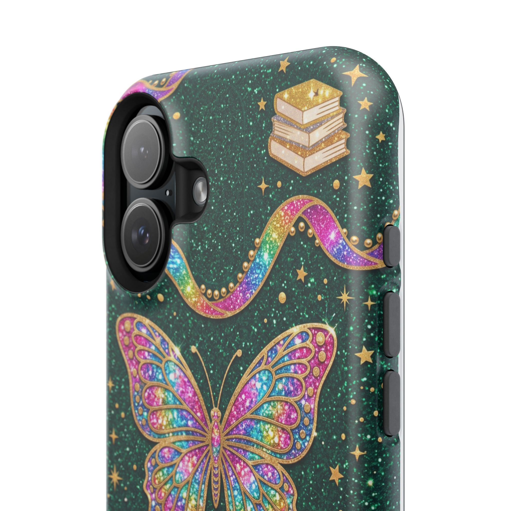 Rainbow Glitter Butterfly Personalized Teacher Phone Case — Wireless Charging Cover