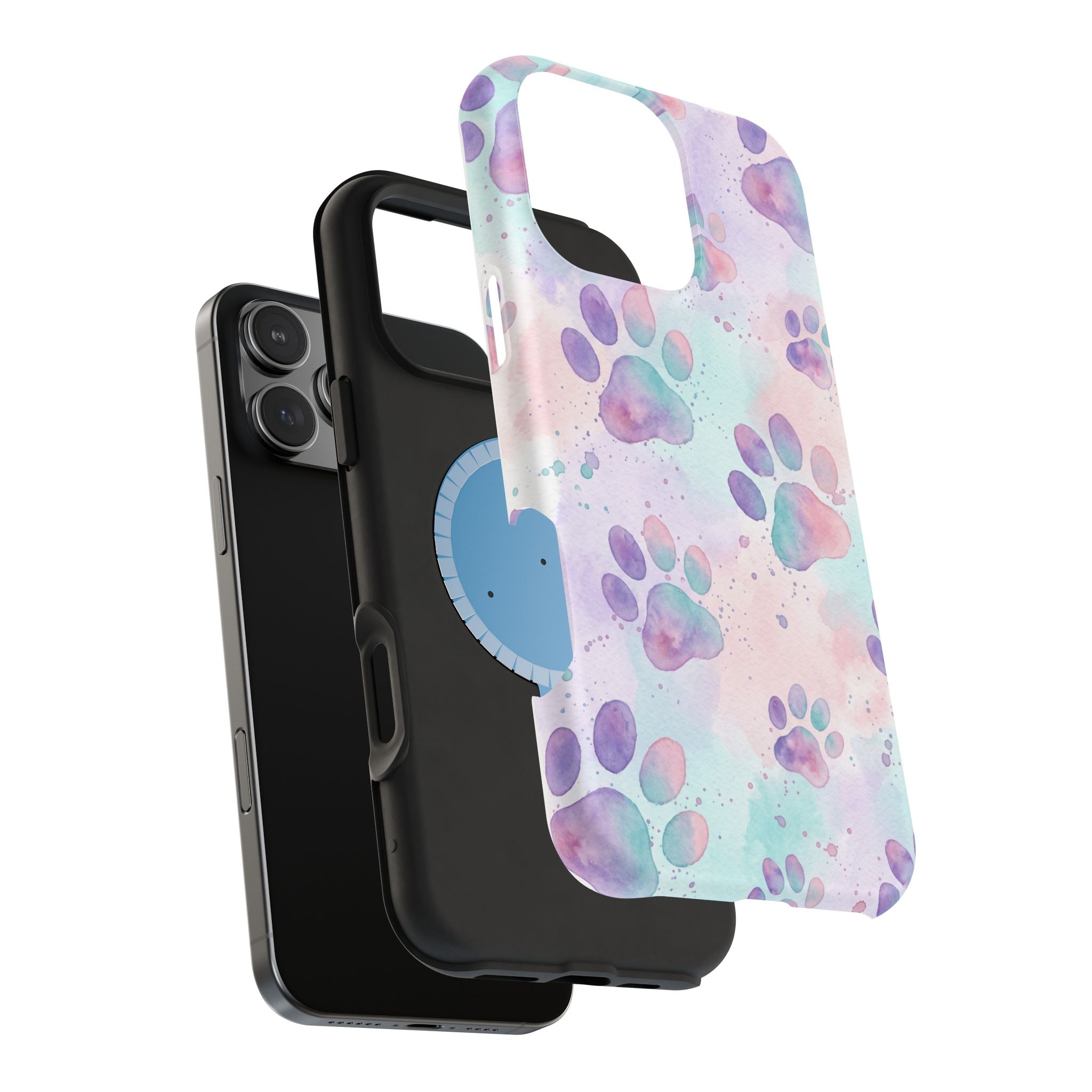 Watercolor Paw Print Phone Case — Impact-Resistant Wireless Charging Cover
