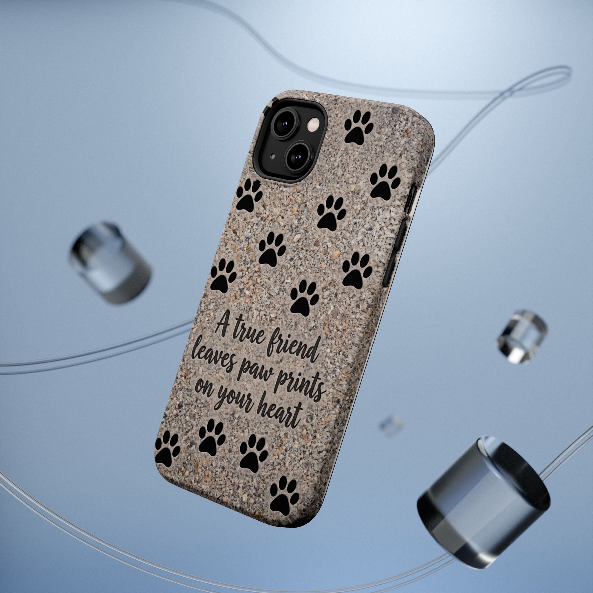 "A True Friend Leaves Paw Prints On Your Heart" Phone Case | Sentimental Stone-Texture Dog Paw Print Case | iPhone & Samsung