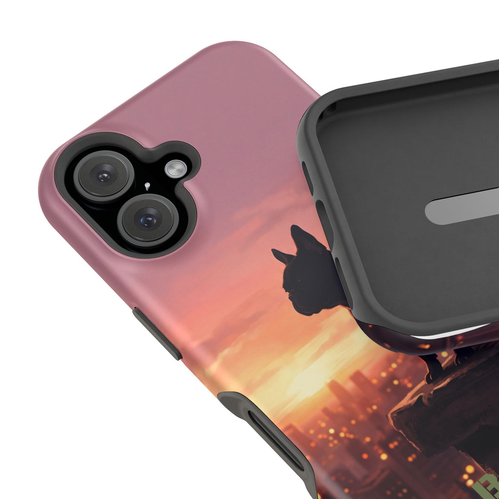 Personalized French Bulldog City Skyline Sunset Phone Case — Wireless Charging Cover