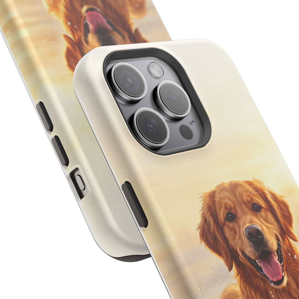 Beach Golden Retriever Phone Case — Impact-Resistant Wireless Charging Cover