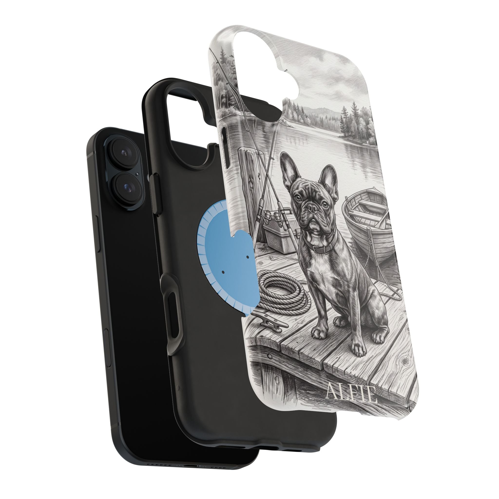 Personalized French Bulldog Lakeside Dock Phone Case — Wireless Charging Cover