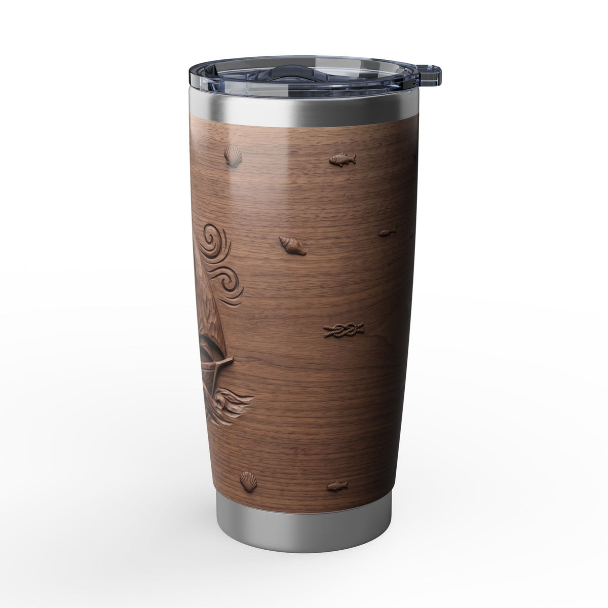 Sailing Tumbler | Carved Wood Art — 20 oz Stainless Travel Mug