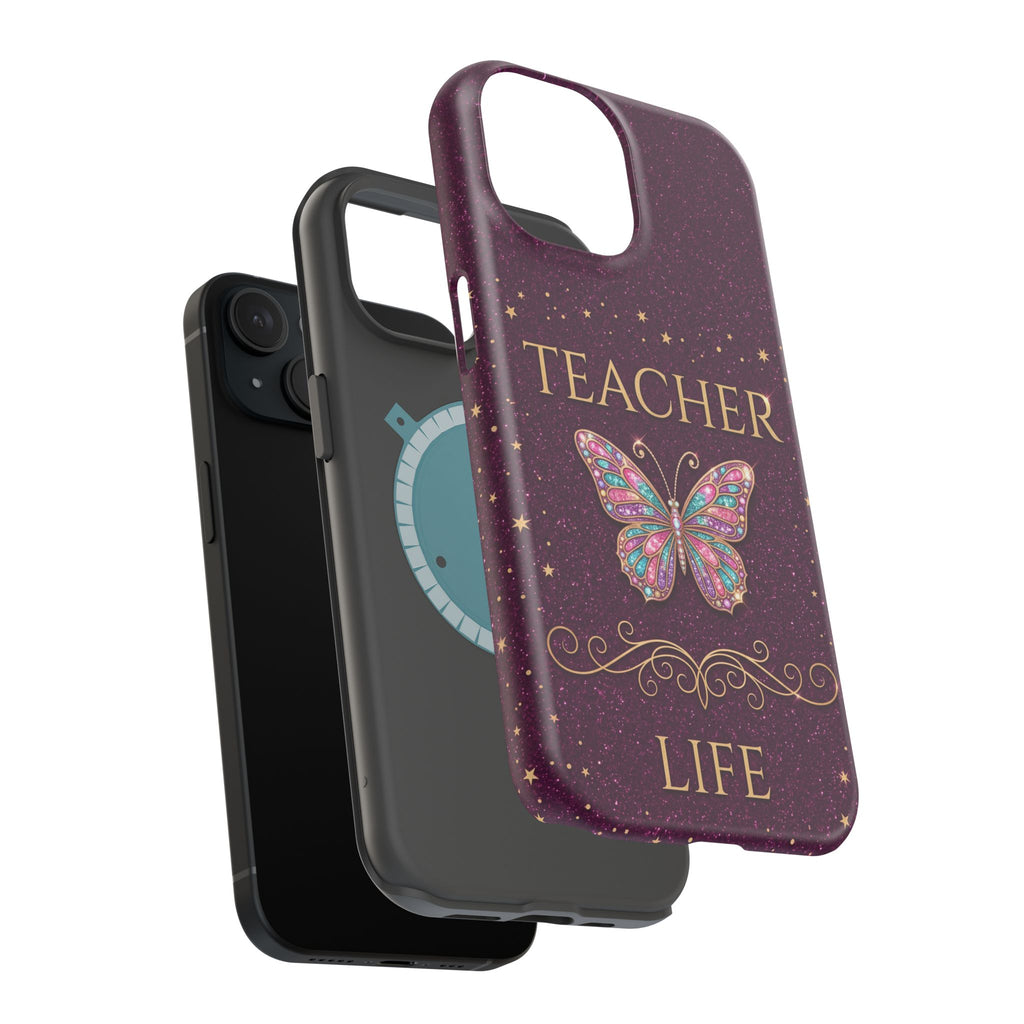Teacher Life Glitter Butterfly Phone Case — Wireless Charging Cover