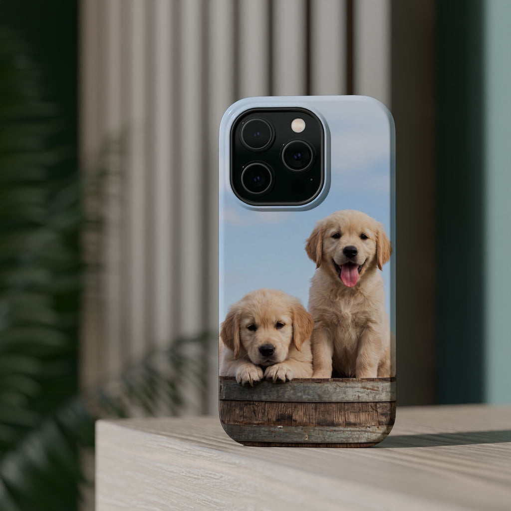 Golden Retriever Puppy Duo Phone Case — Impact-Resistant Wireless Charging Cover
