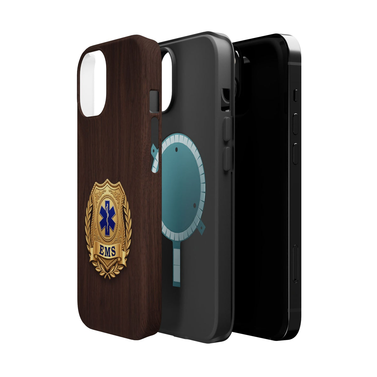 Gold EMS Laurel Badge Wood Phone Case — Magnetic Wireless Charging Cover