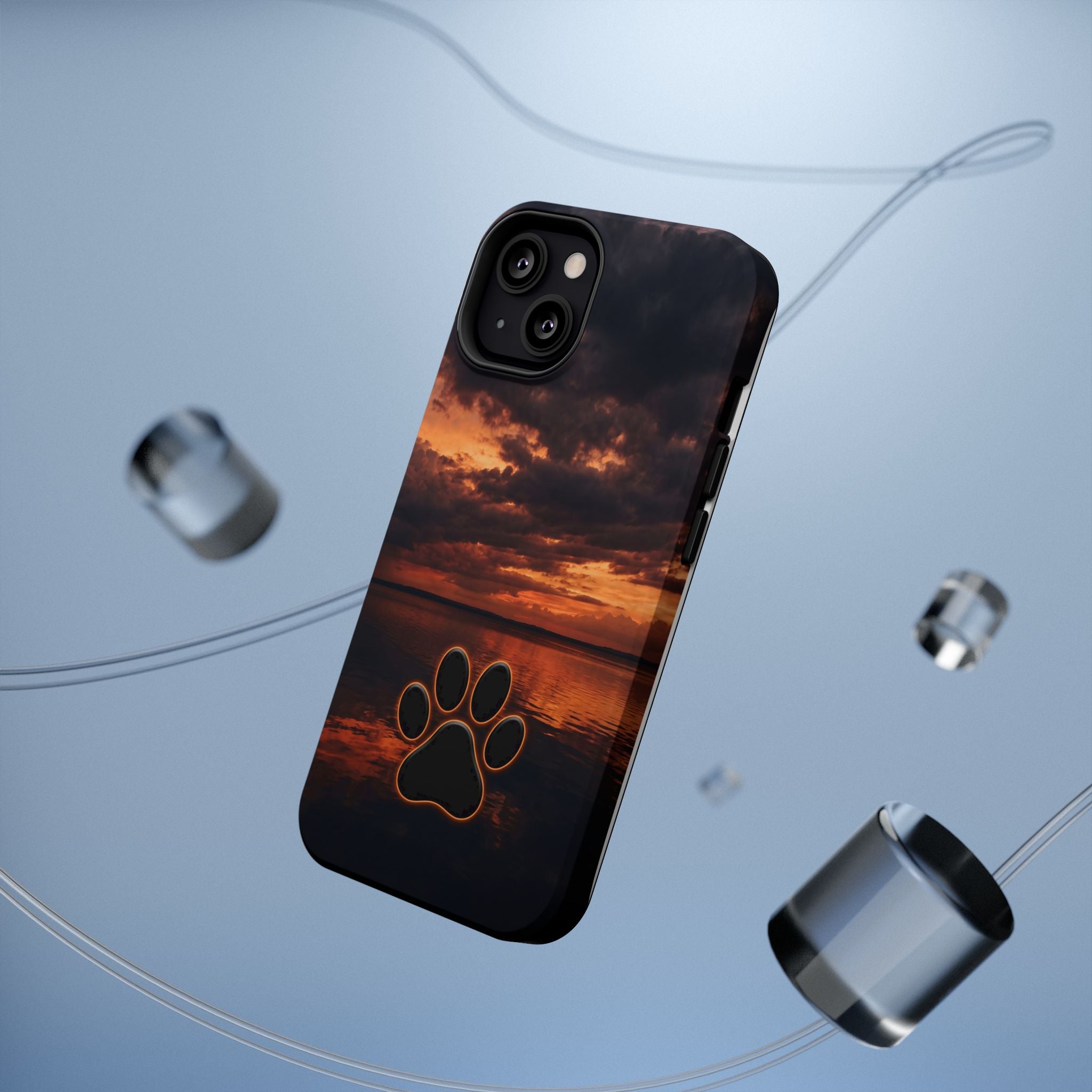 Sunset Paw Print Phone Case — Impact-Resistant Wireless Charging Cover