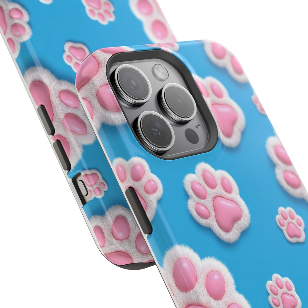 Fluffy Paw Print Phone Case | Cute 3D Pink Paw Pattern Case for Dog & Cat Lovers | iPhone & Samsung