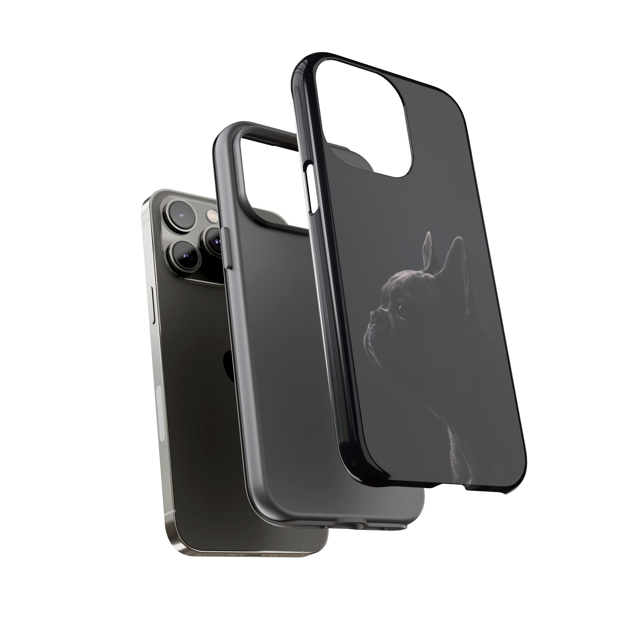 Silhouette French Bulldog Phone Case | Minimalist Black-on-Black Frenchie Profile | iPhone & Samsung