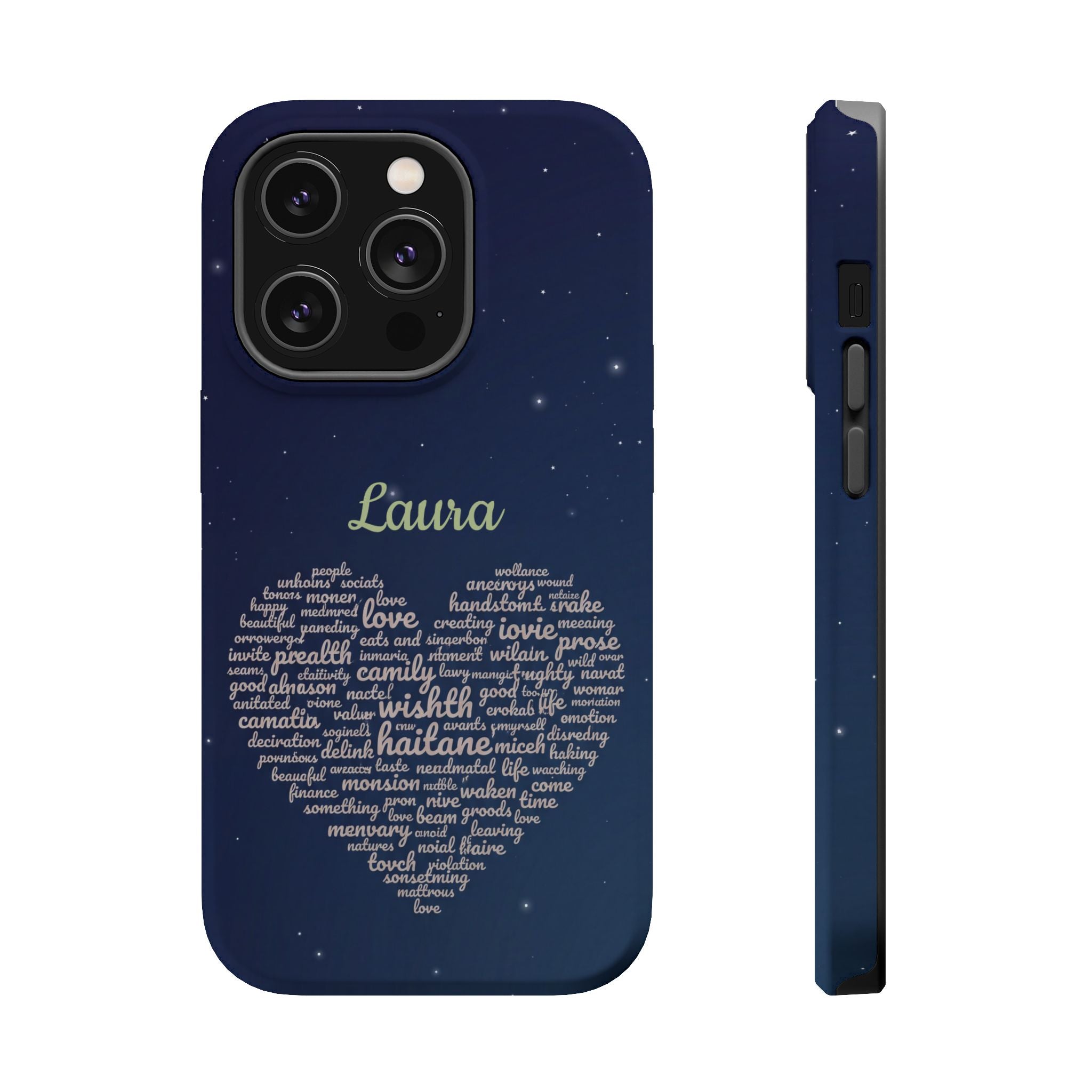Personalized Teacher Heart Word Art Phone Case — Navy Wireless Charging Cover