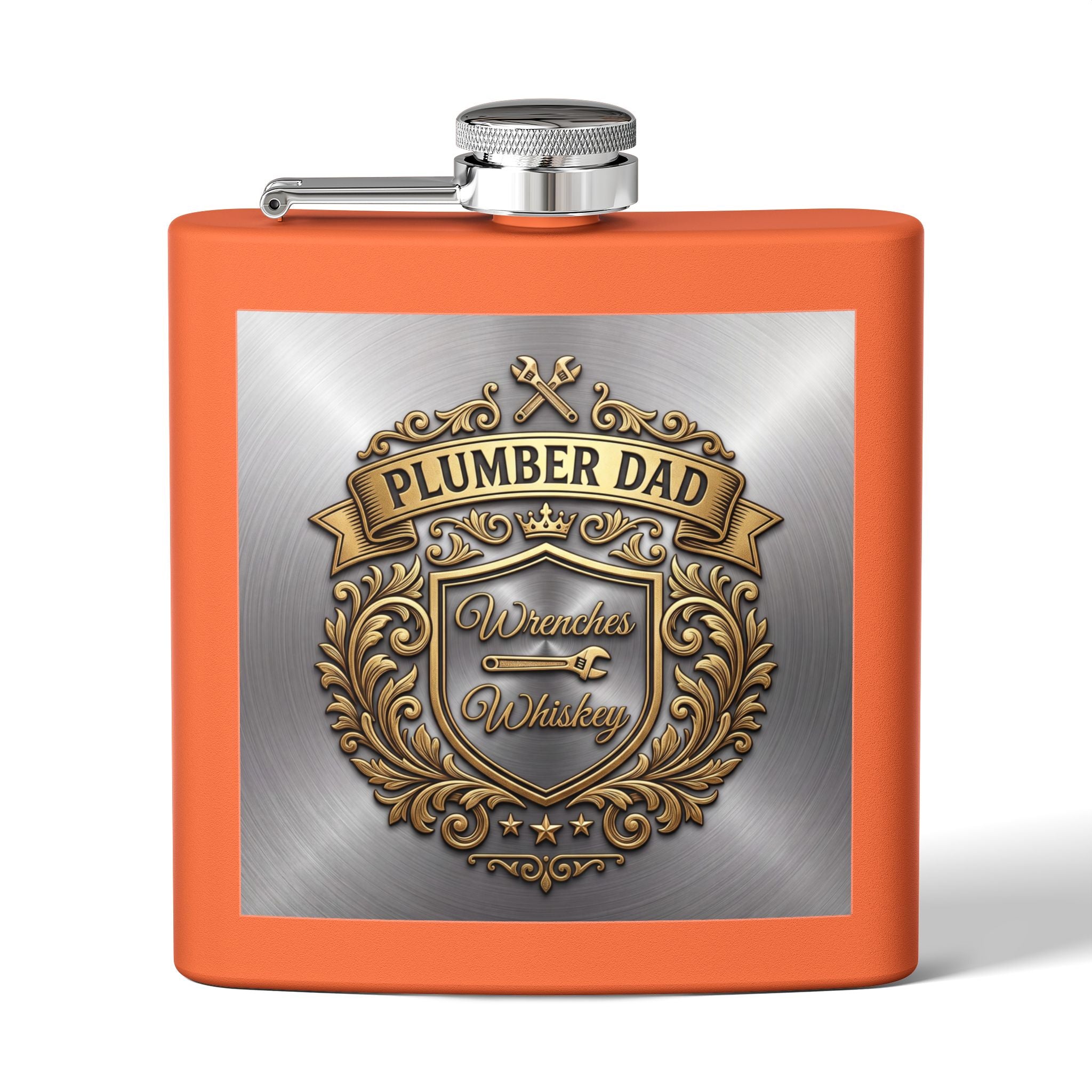 Flask — "Plumber Dad: Wrenches & Whiskey" 6oz Stainless Steel Hip Flask