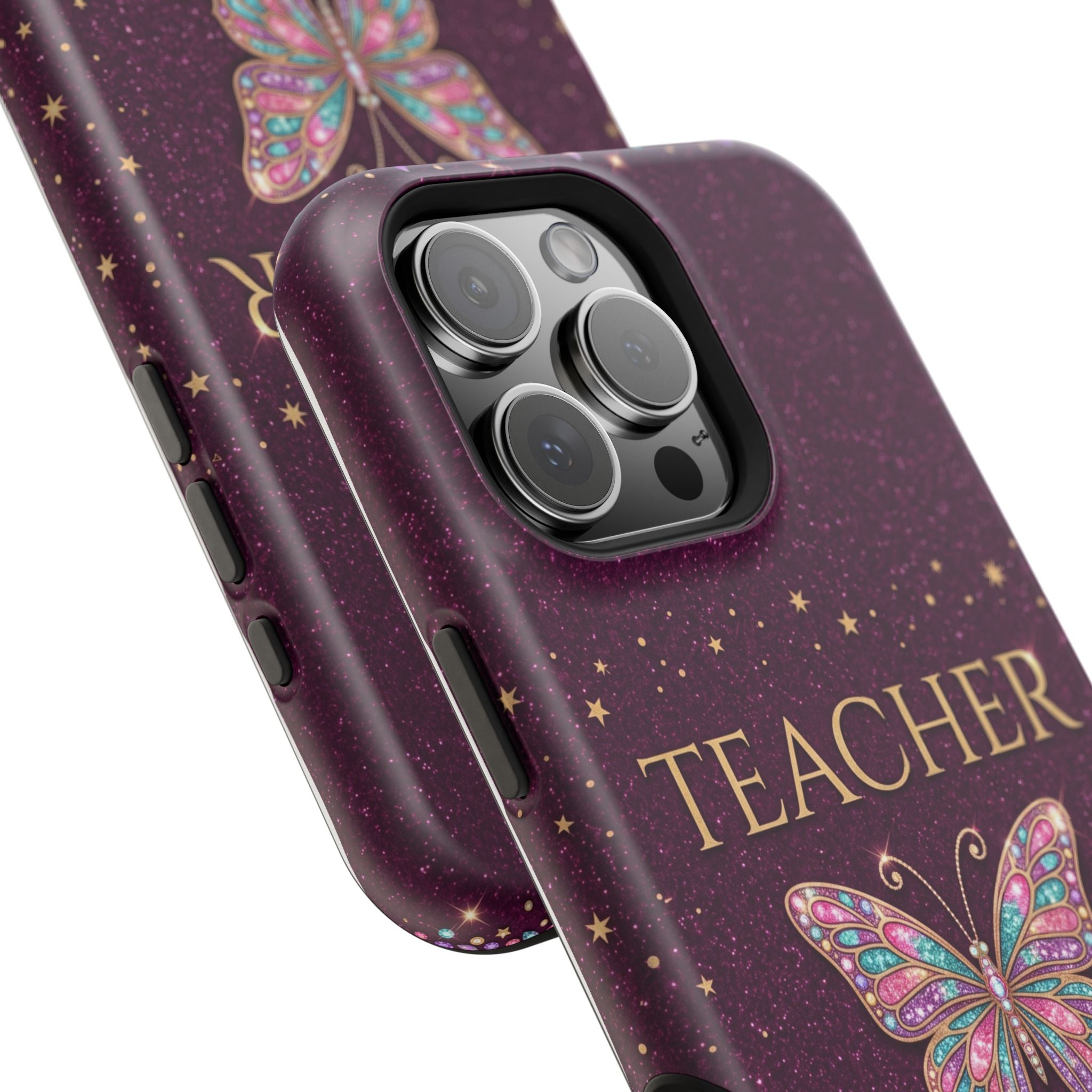 Teacher Life Glitter Butterfly Phone Case — Wireless Charging Cover