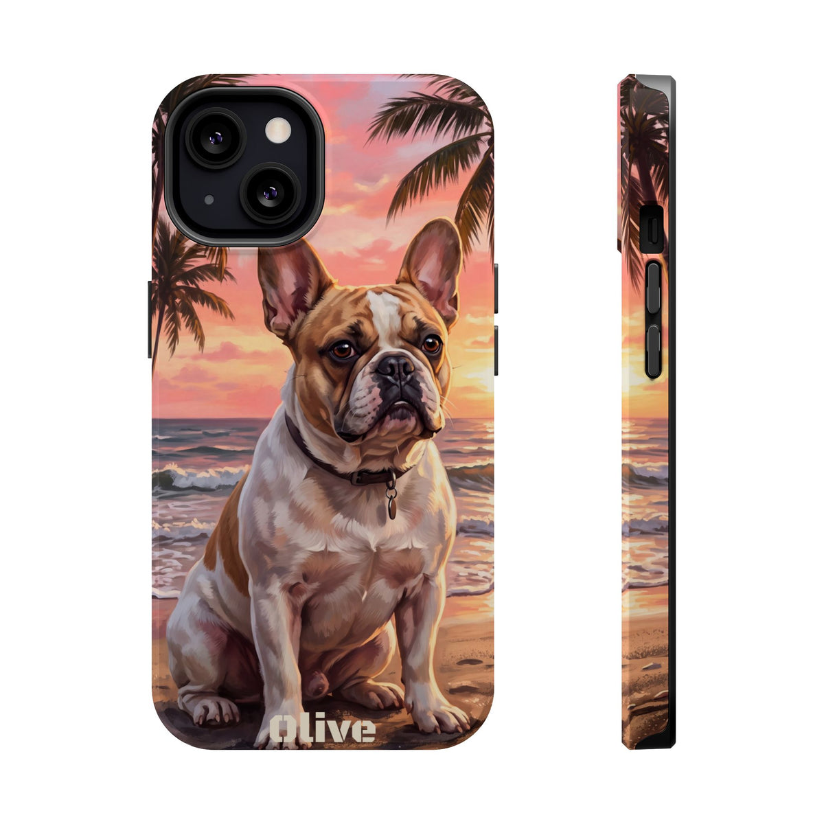 Personalized French Bulldog Beach Portrait Phone Case — Wireless Charging Cover