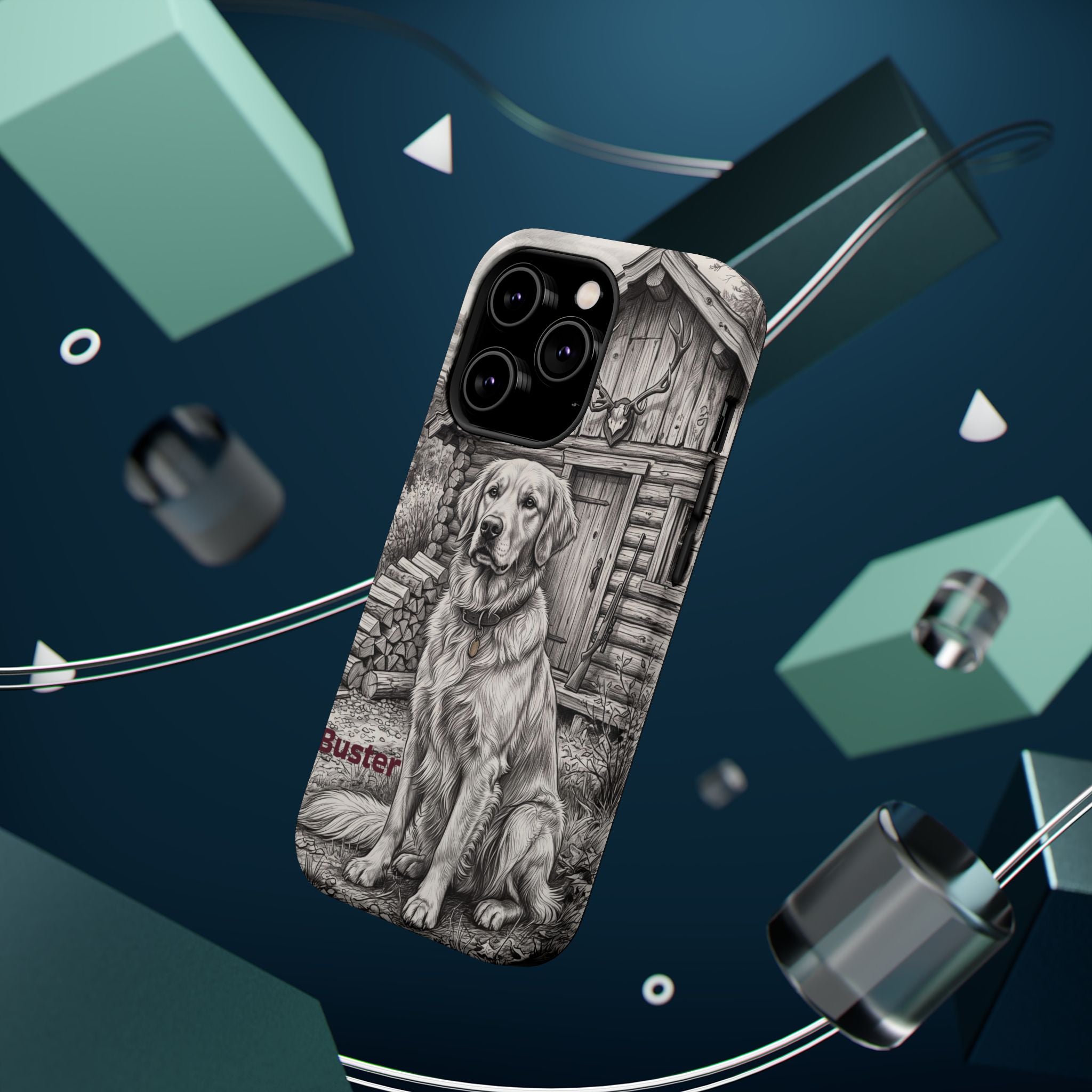 Personalized Golden Retriever Cabin Porch Phone Case — Wireless Charging Cover