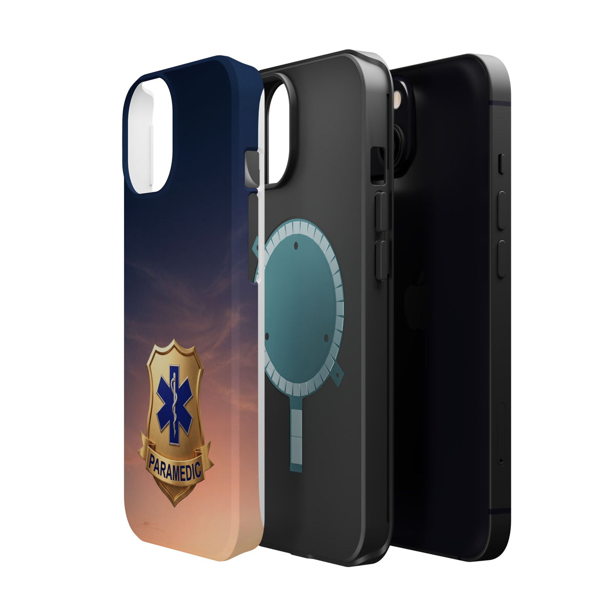 Gold Paramedic Badge Sunset Sky Phone Case — Magnetic Wireless Charging Cover