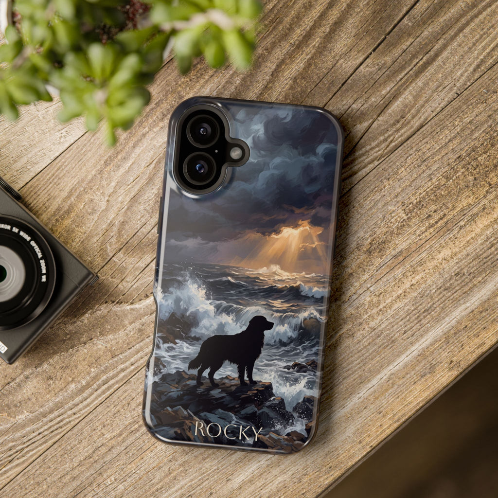 Personalized Golden Retriever Stormy Sea Phone Case — Wireless Charging Cover