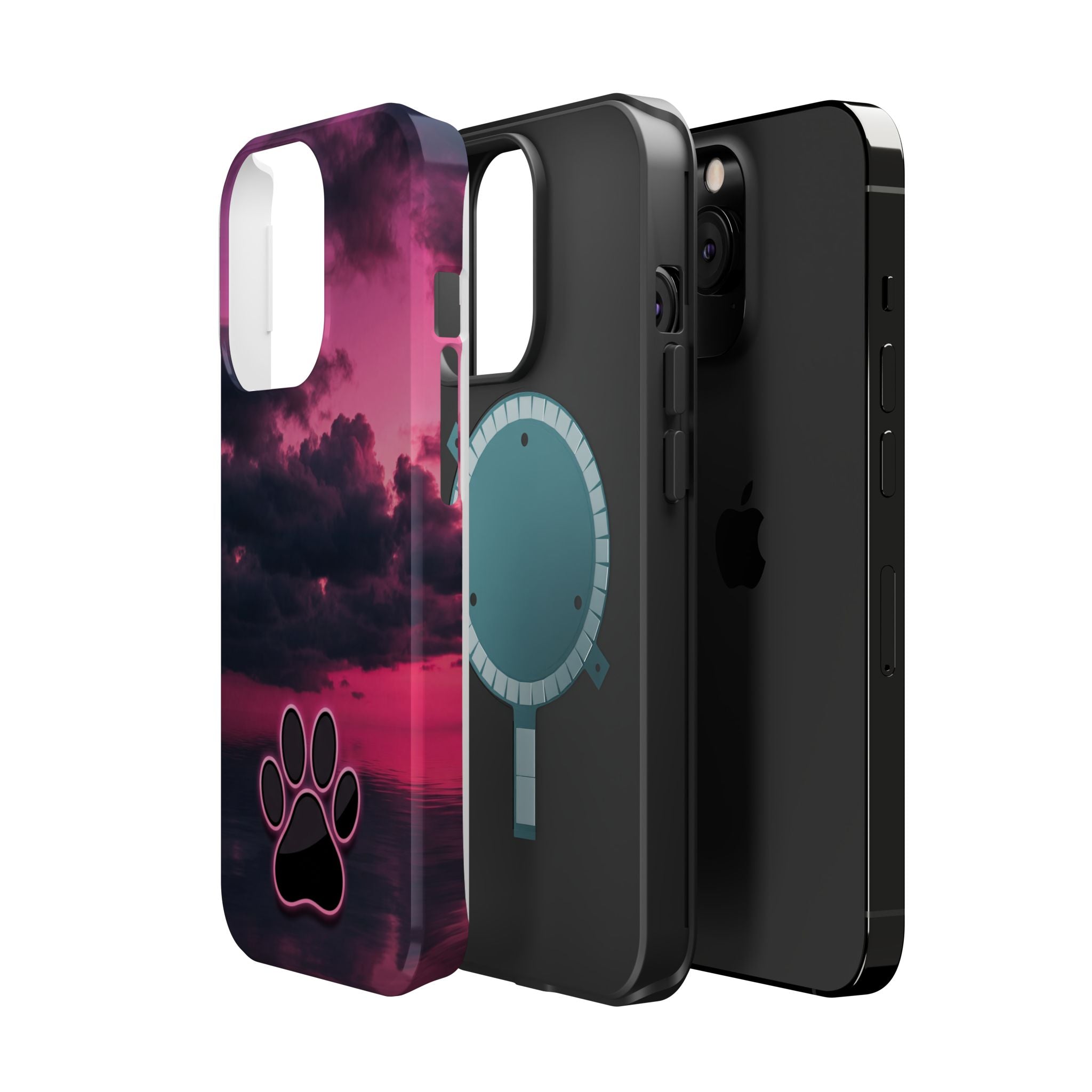 Pink Sky Paw Print Phone Case — Impact-Resistant Wireless Charging Cover