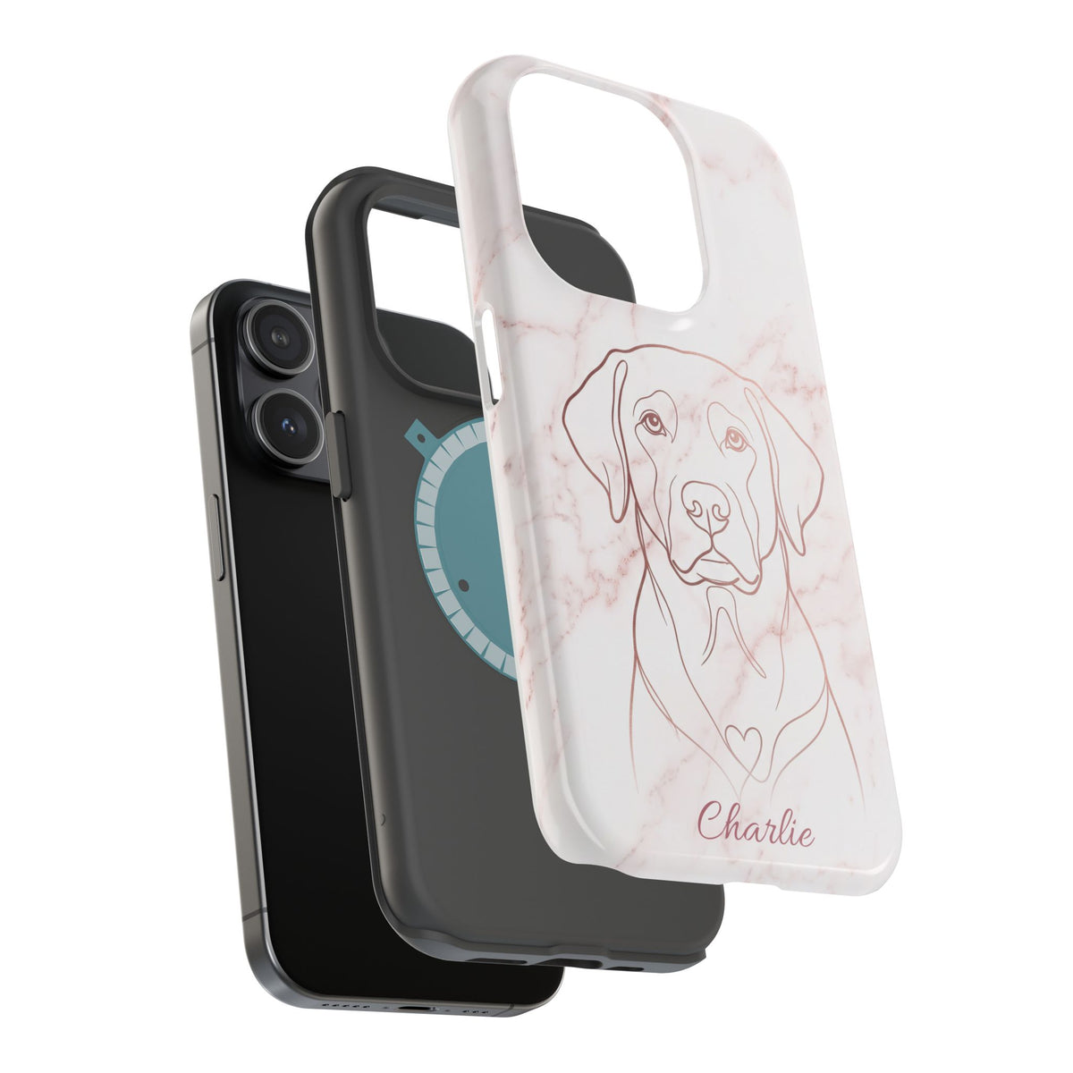 Personalized Rose Gold Marble Labrador Phone Case — Tough Magnetic Case with Wireless Charging