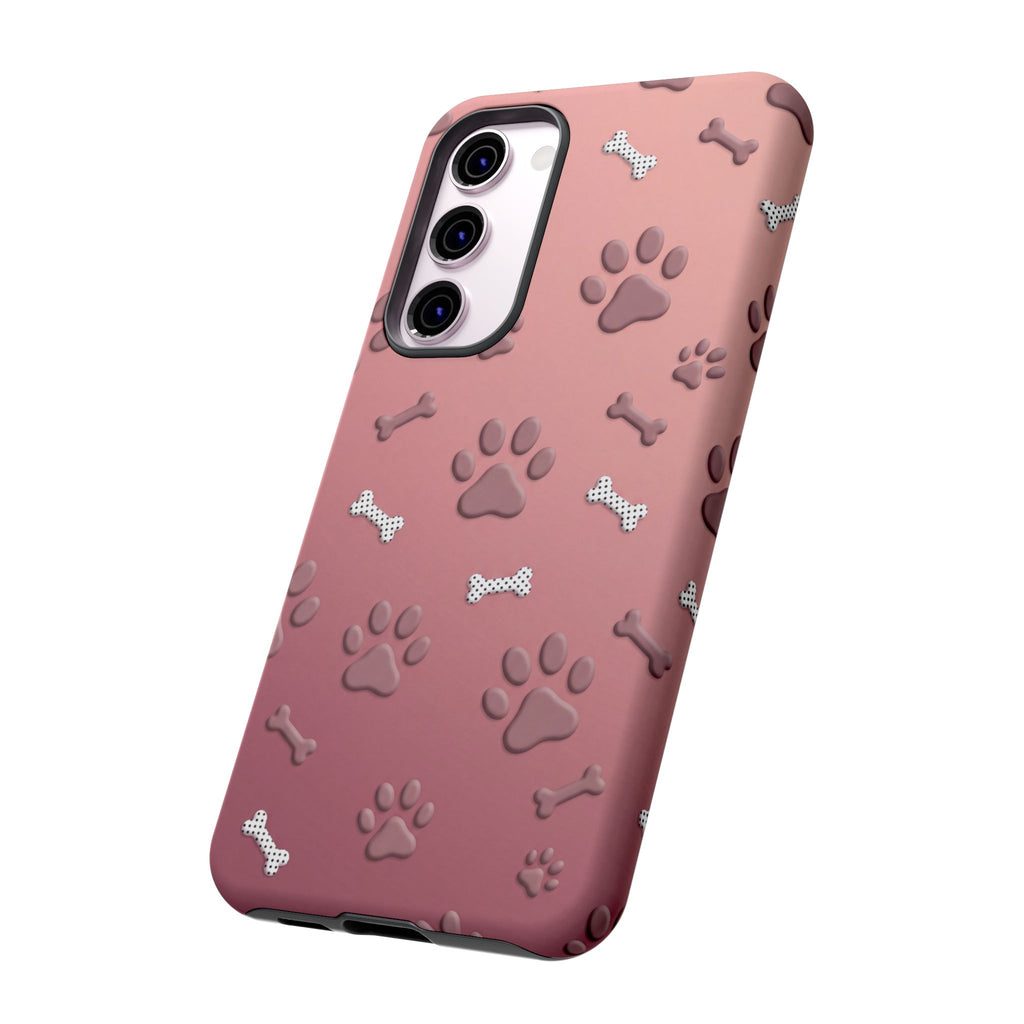 iPhone & Samsung Phone Case | Paw Print & Bone  | Dusty Rose Pattern Case for Frenchie Lovers
