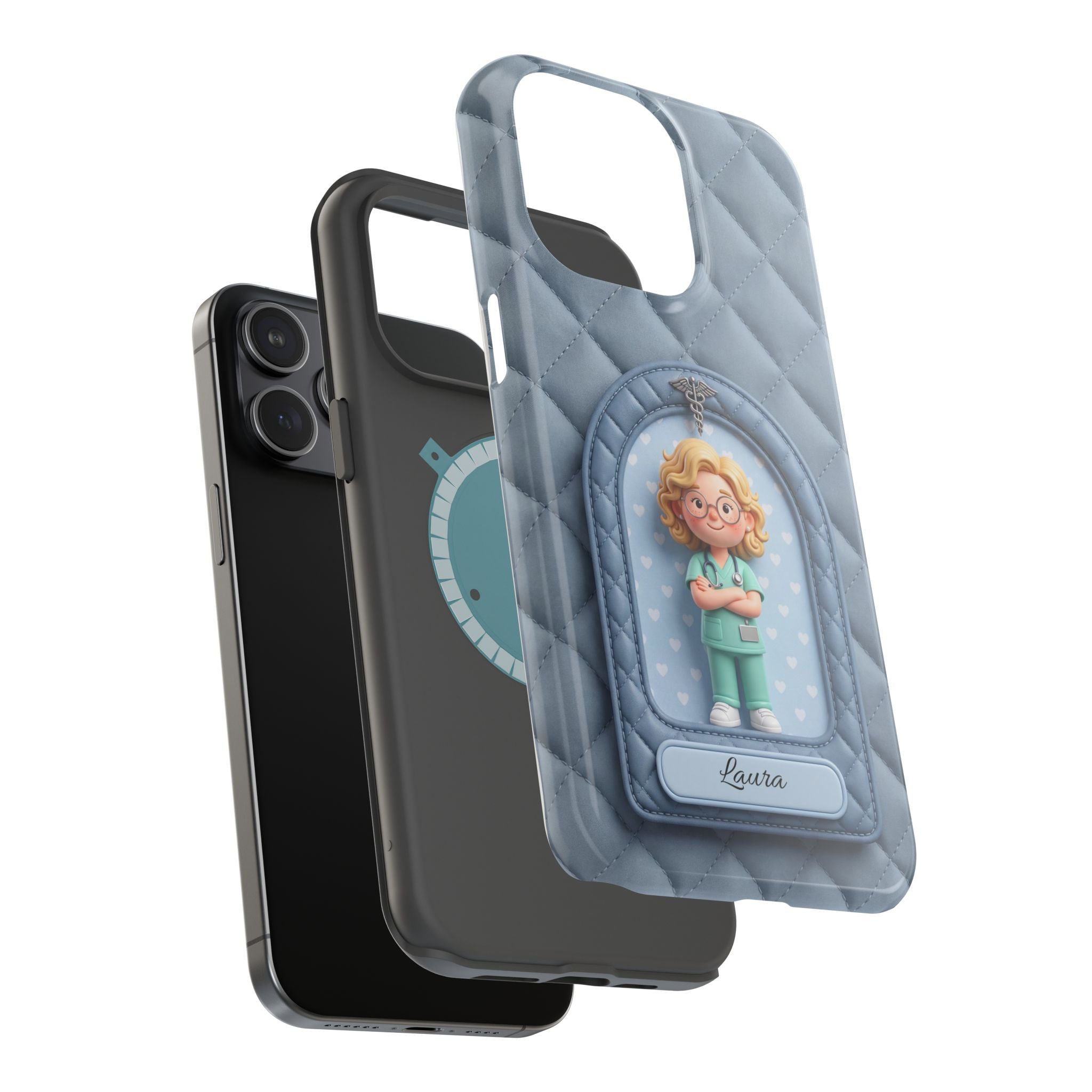 Personalized Quilted Nurse Phone Case — Wireless Charging Cover