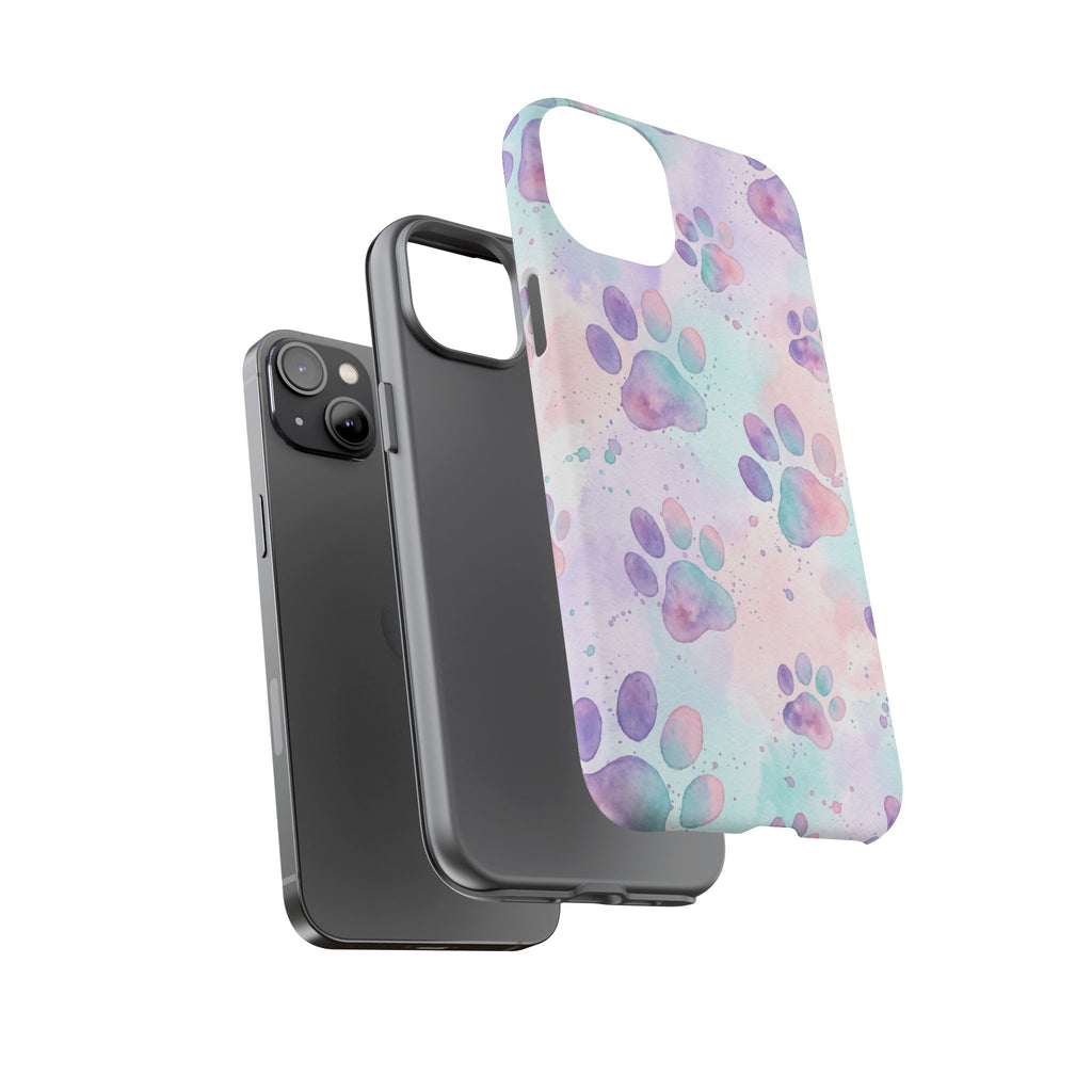Watercolor Paw Print Phone Case | Pastel Purple, Teal & Pink Artistic Pattern | Samsung & iPhone