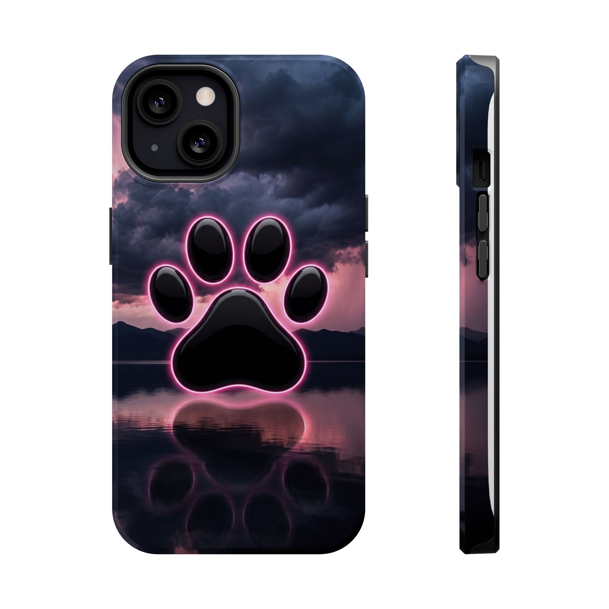 Neon Paw Print Phone Case — Impact-Resistant Wireless Charging Cover