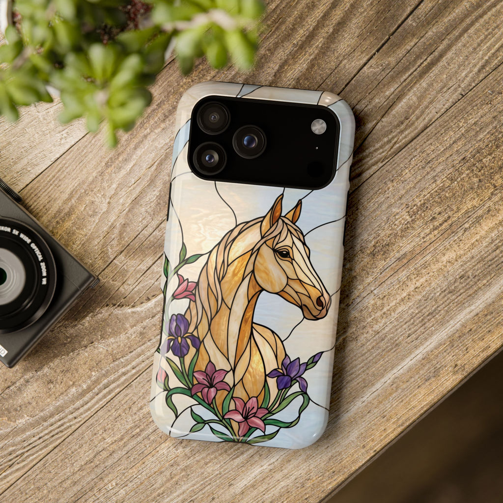 Floral Stained Glass Horse Phone Case — Tough Magnetic Case with Wireless Charging