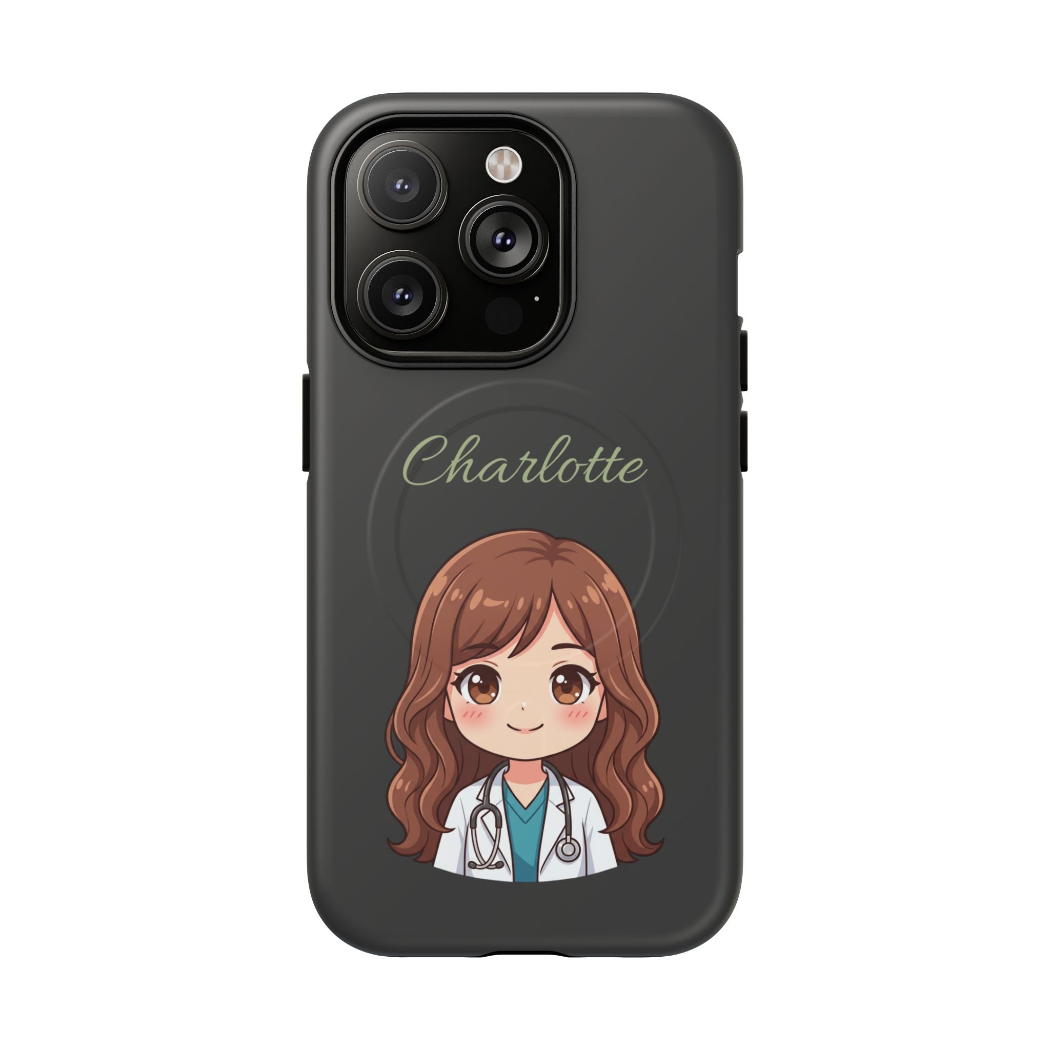 Personalized Tough Magnetic Phone Case | With Custom Name – Cute Illustrated Nurse Character Case for iPhones