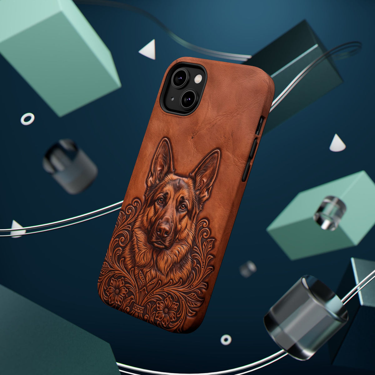 German Shepherd Phone Case | Western Tooled Art — Tough Magnetic Case with Wireless Charging