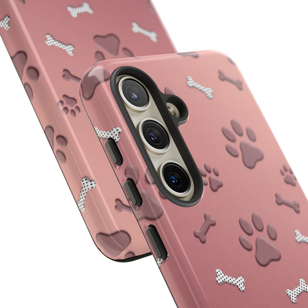 iPhone & Samsung Phone Case | Paw Print & Bone  | Dusty Rose Pattern Case for Frenchie Lovers