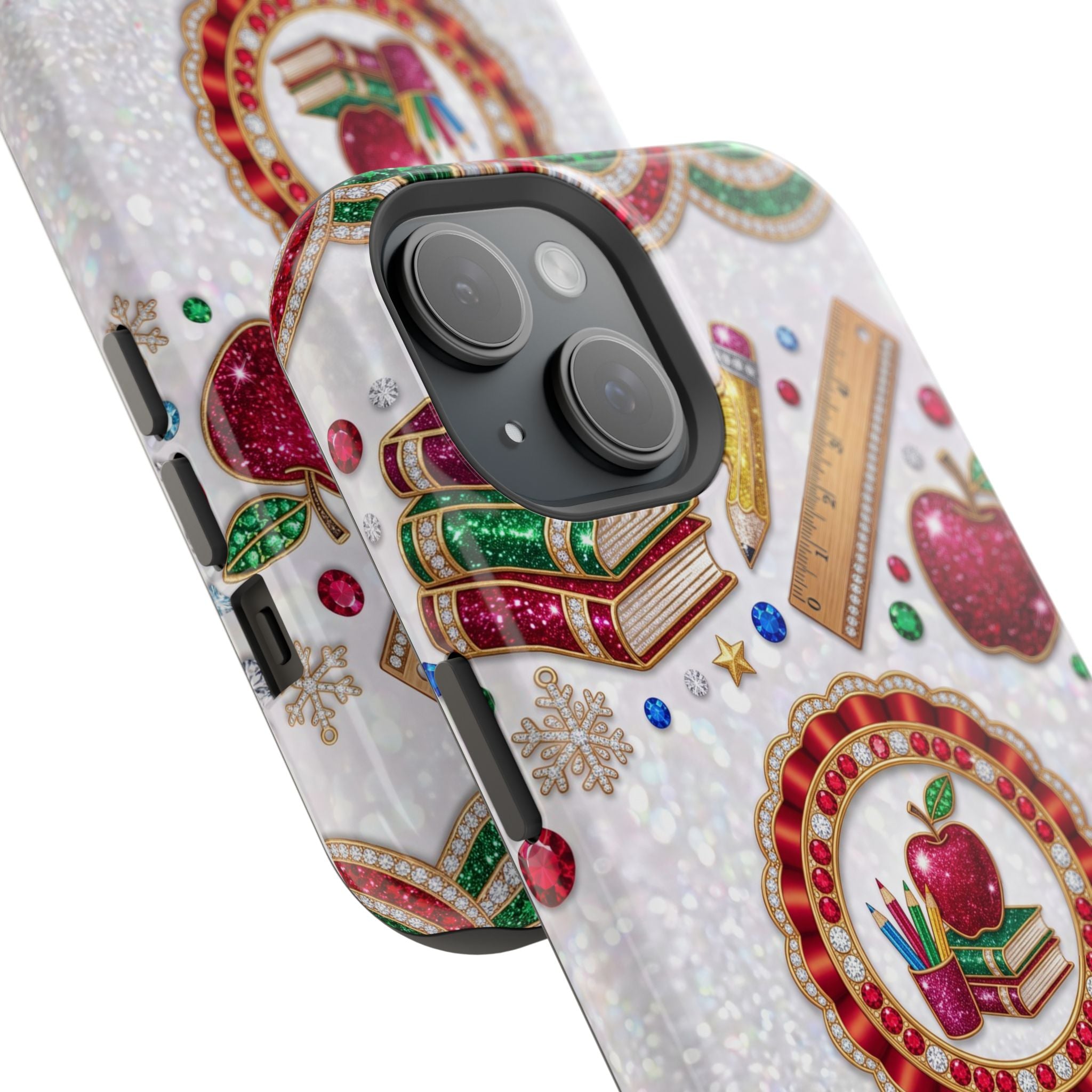 Jeweled Apple Medallion Personalized Teacher Phone Case — Wireless Charging Cover