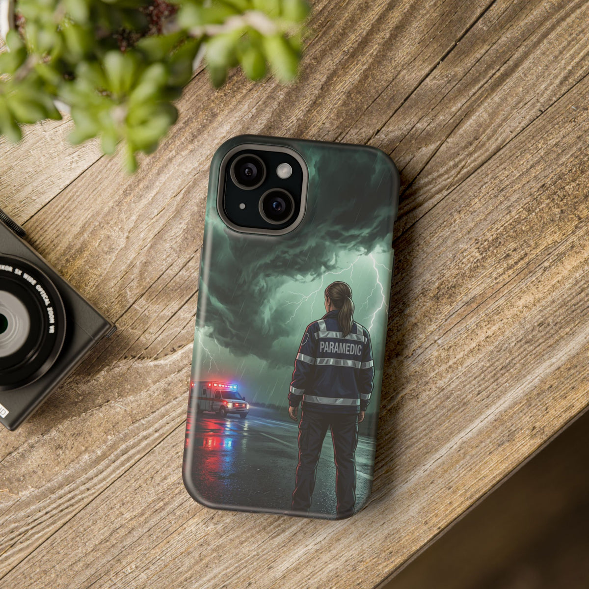 Female Paramedic Green Storm Phone Case — Magnetic Wireless Charging Cover