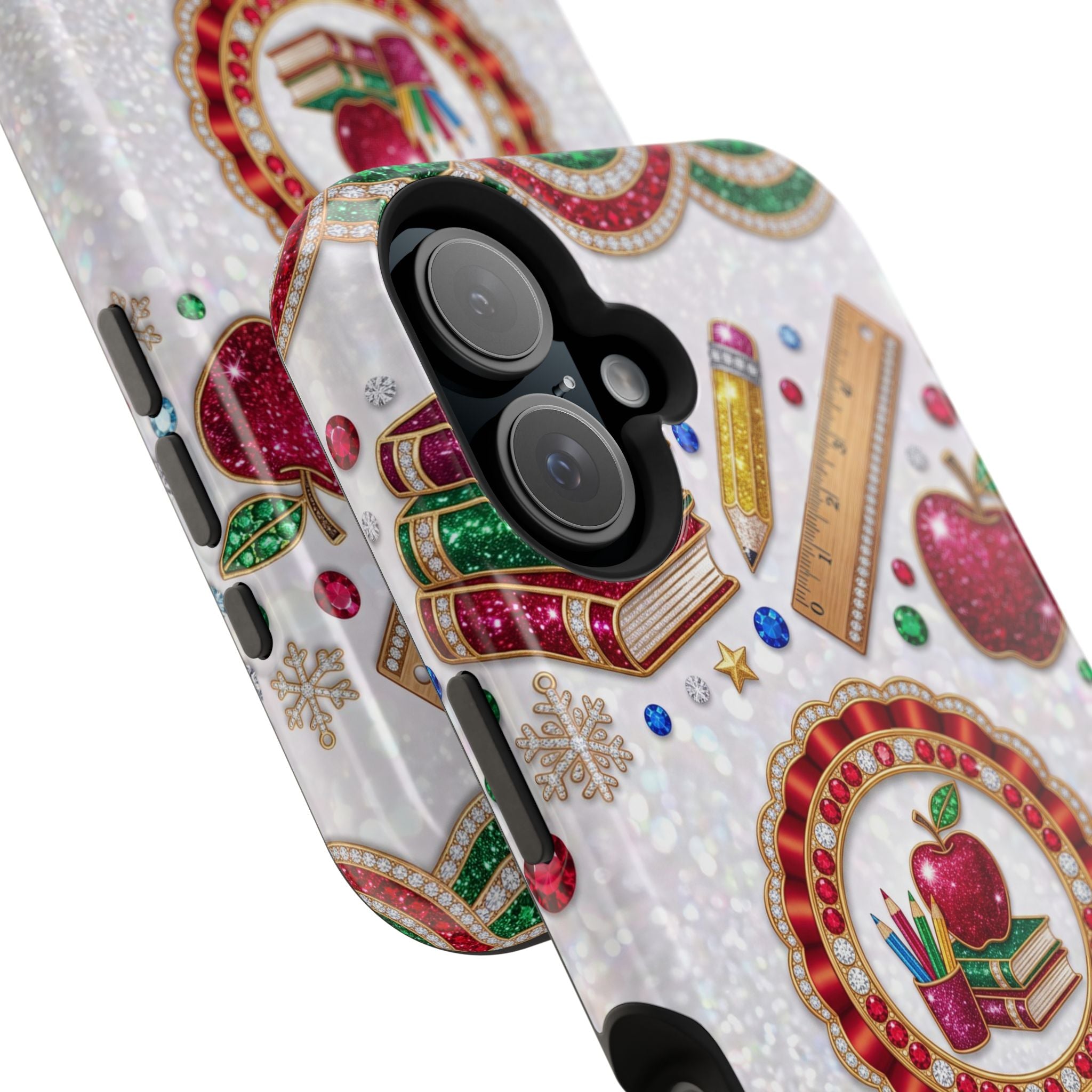 Jeweled Apple Medallion Personalized Teacher Phone Case — Wireless Charging Cover