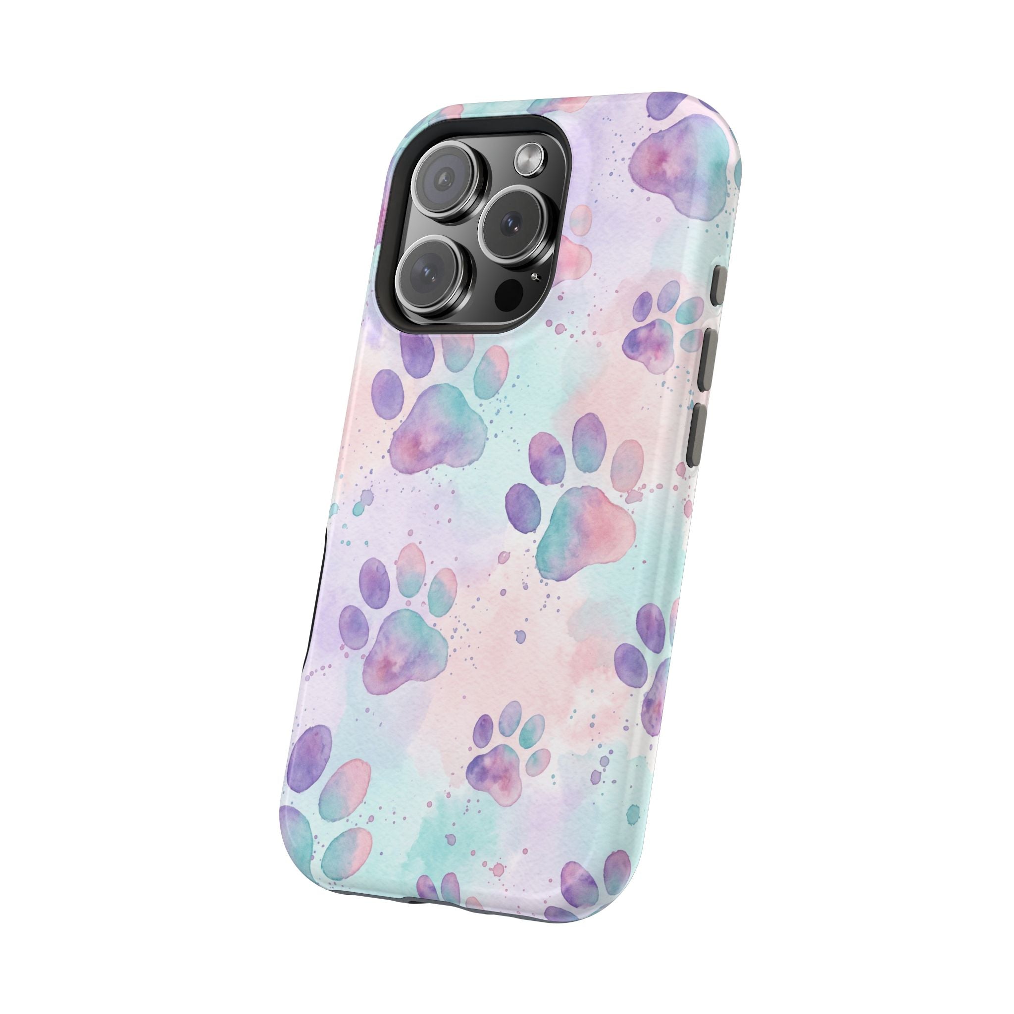 Watercolor Paw Print Phone Case — Impact-Resistant Wireless Charging Cover