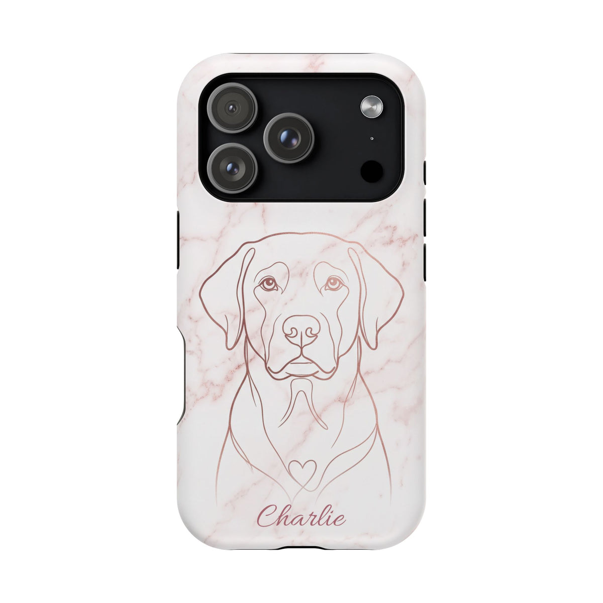 Personalized Rose Gold Marble Labrador Phone Case — Tough Magnetic Case with Wireless Charging