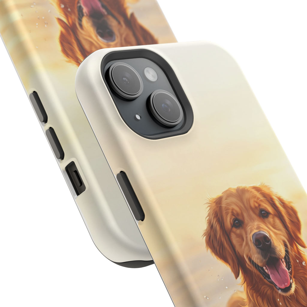 Beach Golden Retriever Phone Case — Impact-Resistant Wireless Charging Cover