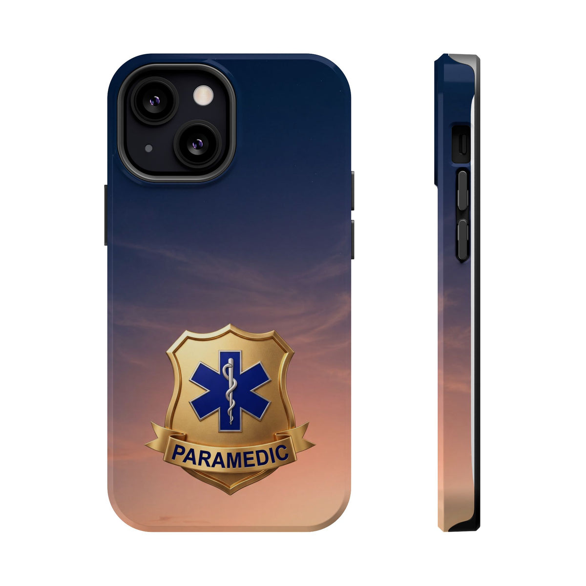 Gold Paramedic Badge Sunset Sky Phone Case — Magnetic Wireless Charging Cover