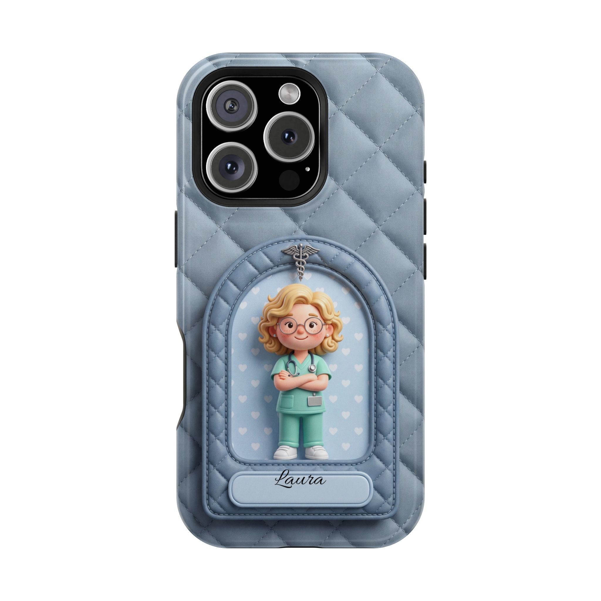 Personalized Quilted Nurse Phone Case — Wireless Charging Cover