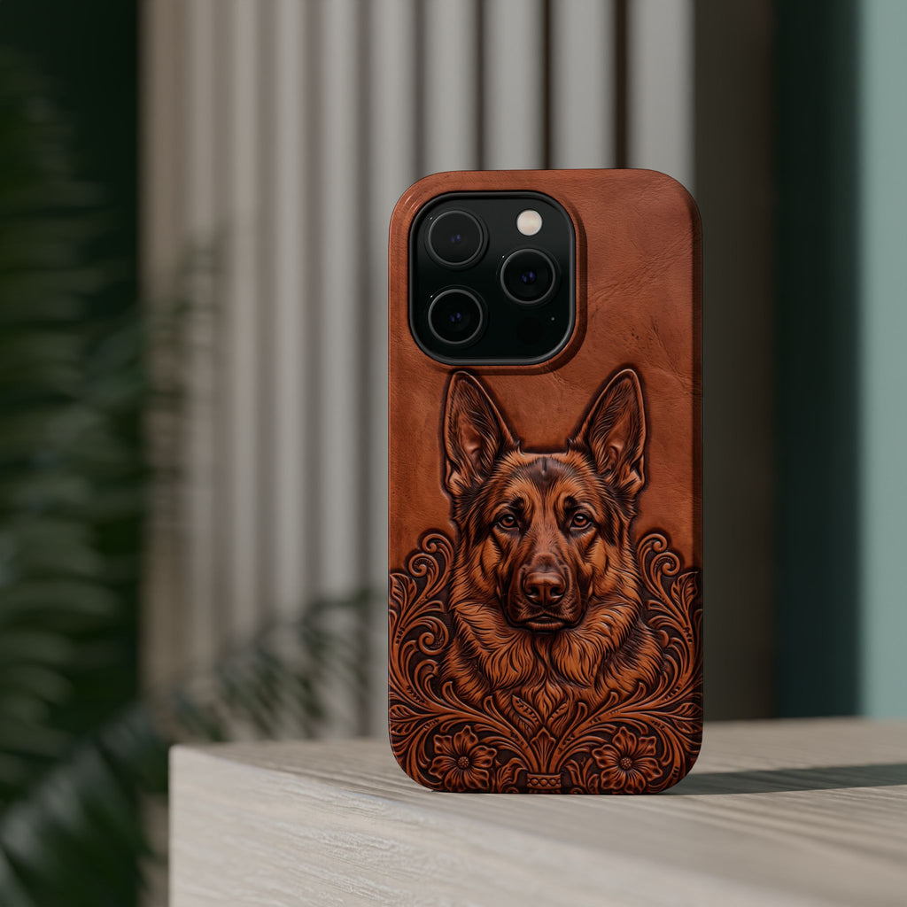 German Shepherd Phone Case | Western Tooled Art — Tough Magnetic Case with Wireless Charging