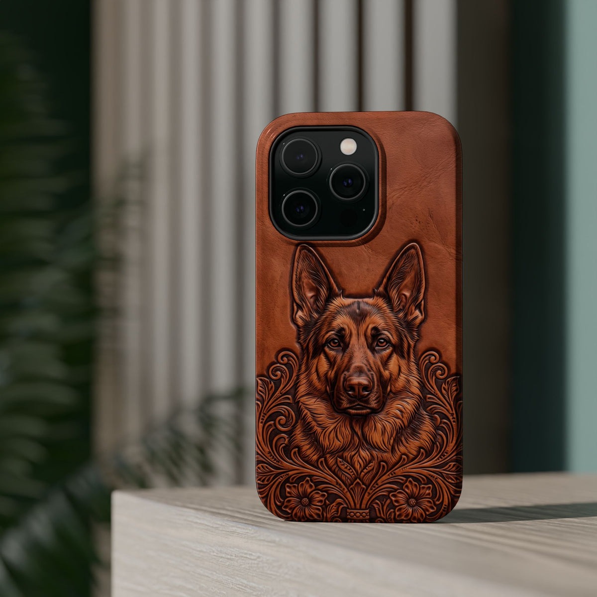 German Shepherd Phone Case | Western Tooled Art — Tough Magnetic Case with Wireless Charging
