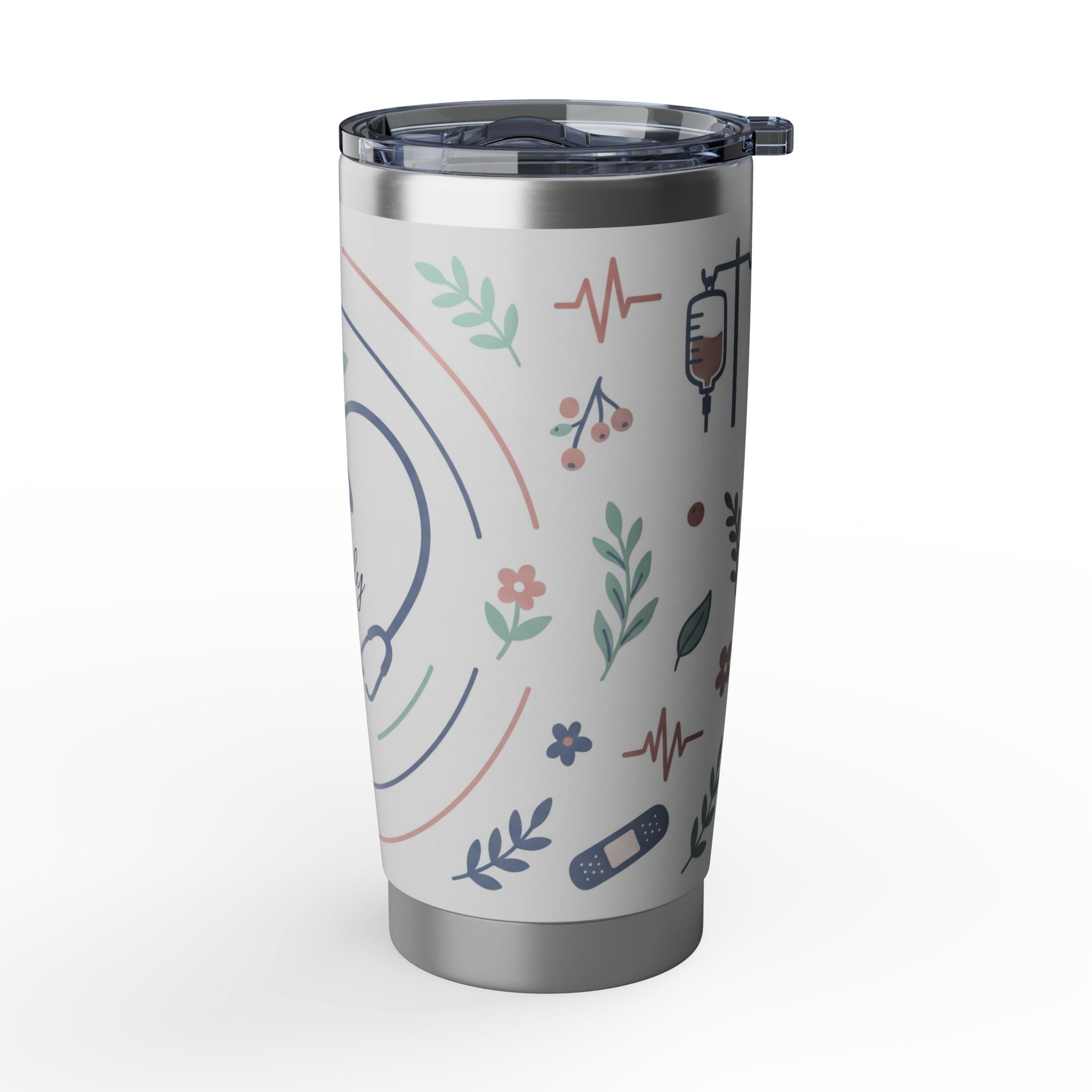 Personalized Nurse Tumbler – Custom Name Heart Stethoscope Design 20 oz