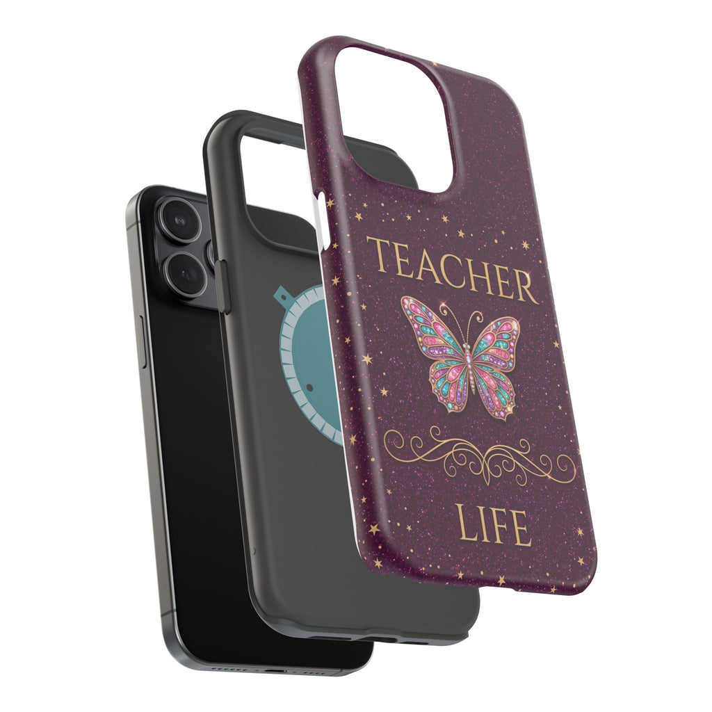 Teacher Life Glitter Butterfly Phone Case — Wireless Charging Cover