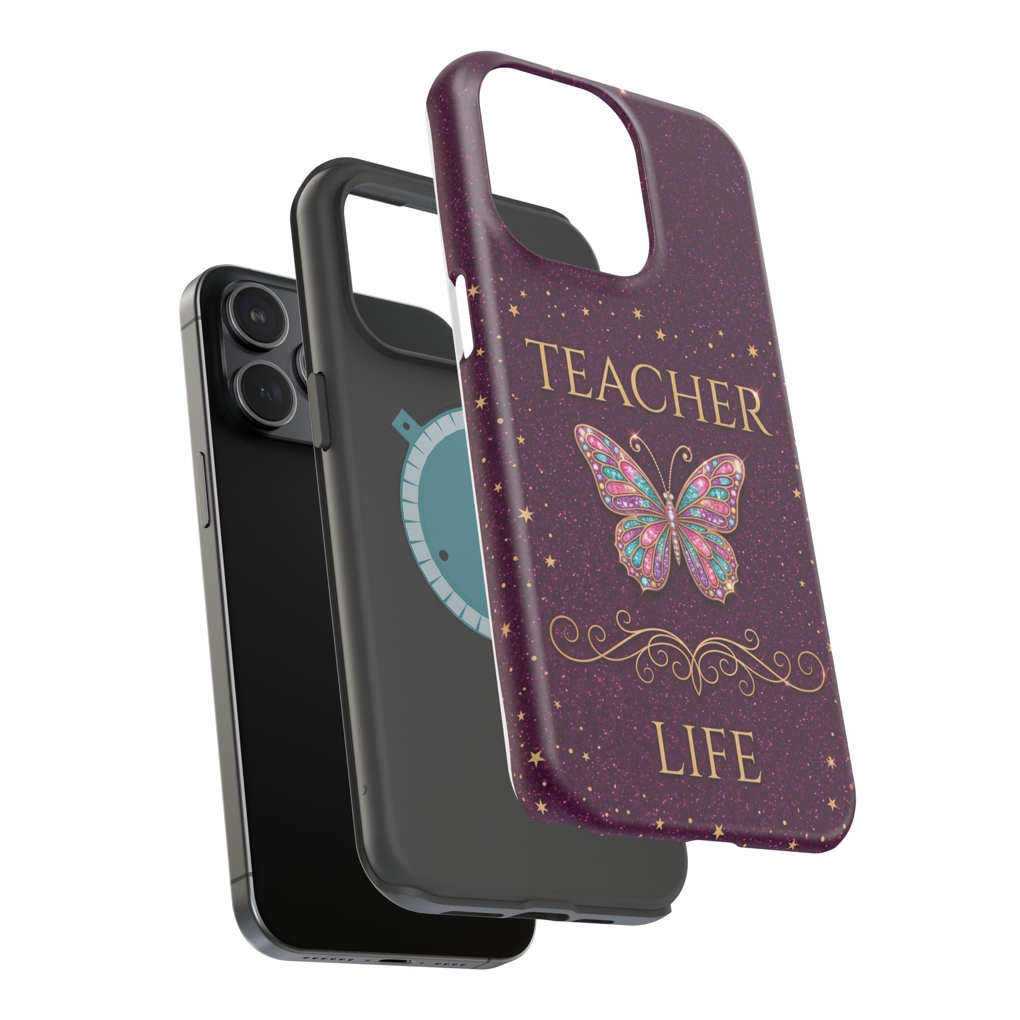 Teacher Life Glitter Butterfly Phone Case — Wireless Charging Cover