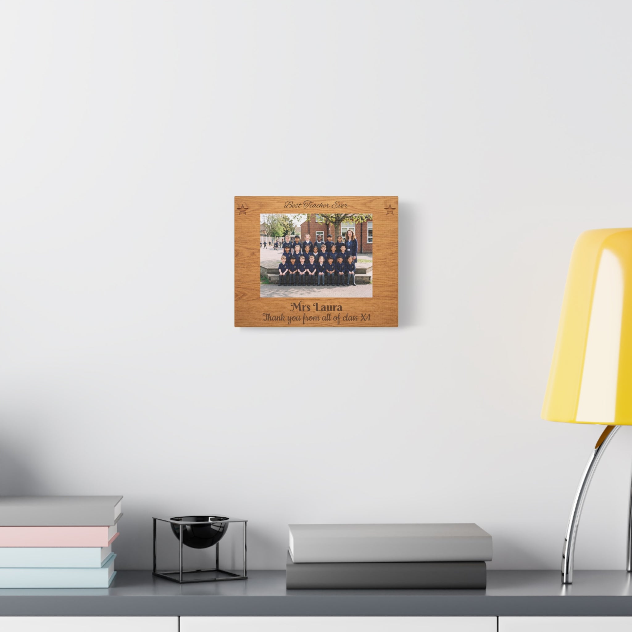 Personalized Teacher Canvas — Custom Photo, Name & Class Message Engraved Wood Design