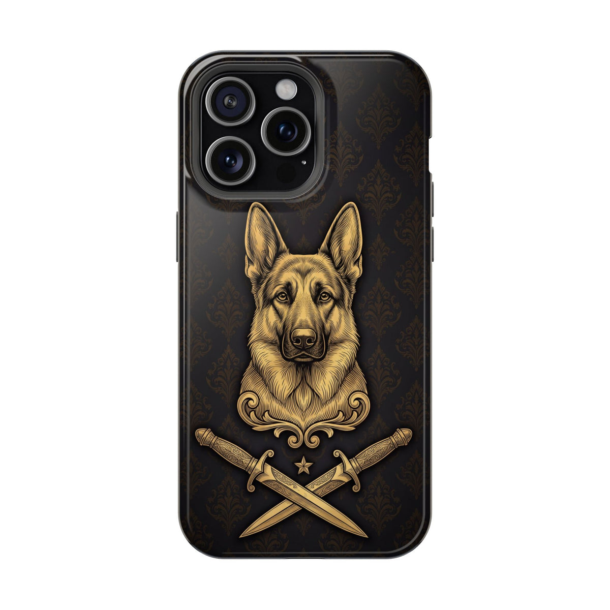 German Shepherd Phone Case | Gold Heraldic Crest Art — Tough Magnetic Case with Wireless Charging
