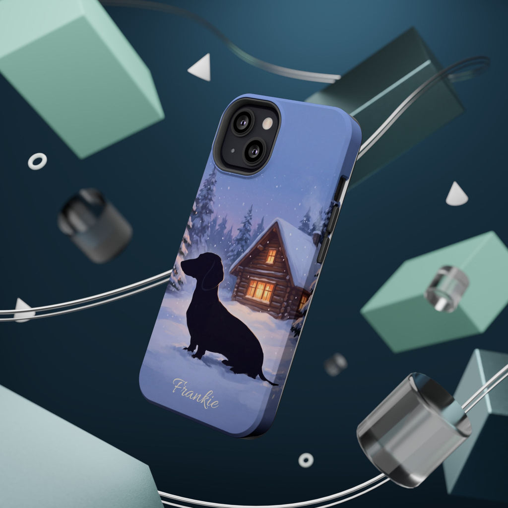 Personalized Dachshund Winter Cabin Phone Case — Wireless Charging Cover