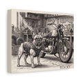 French Bulldog Motorcycle Garage Sketch Personalized Canvas | Vintage Biker Wall Art