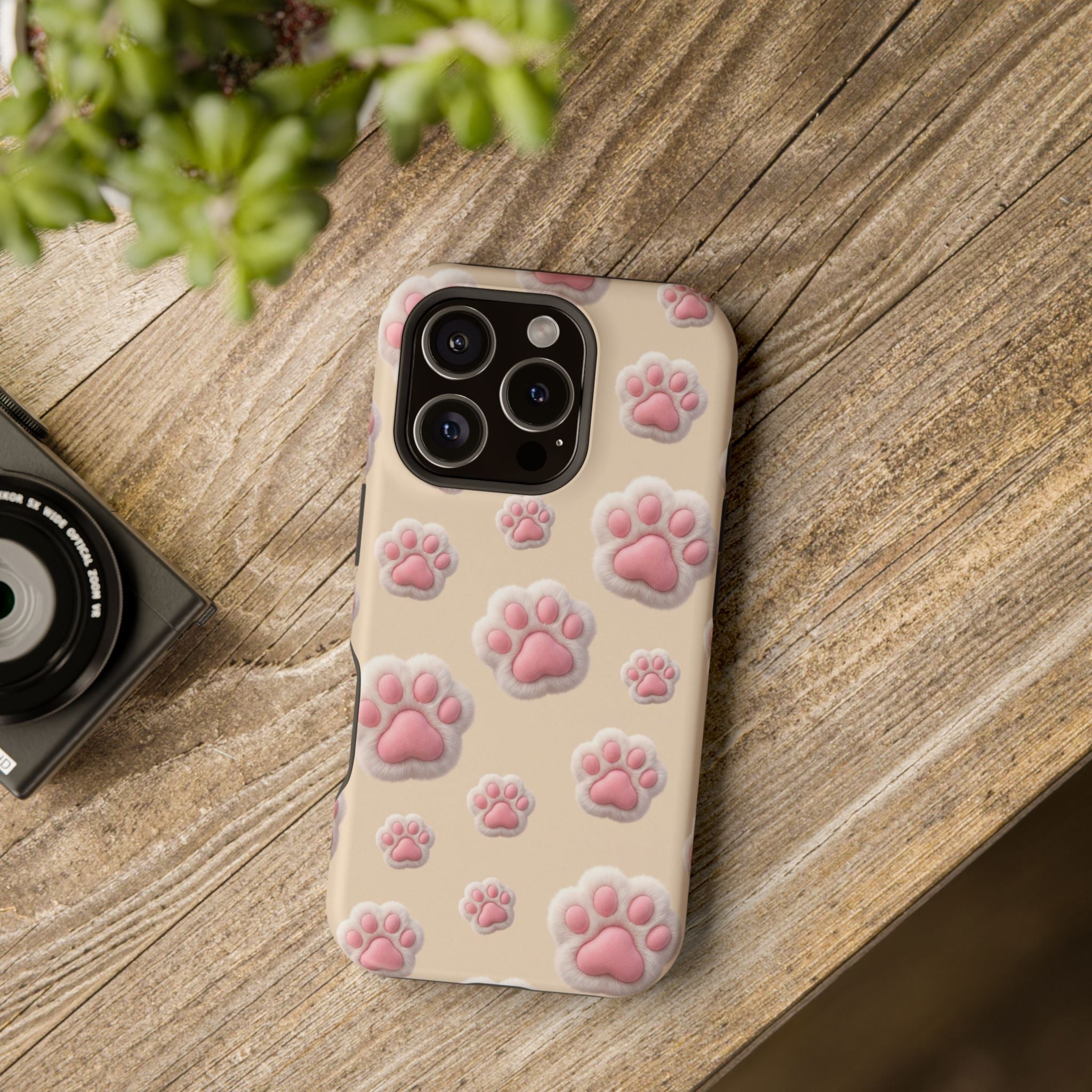 Pink Paw Print Phone Case — Impact-Resistant Wireless Charging Cover